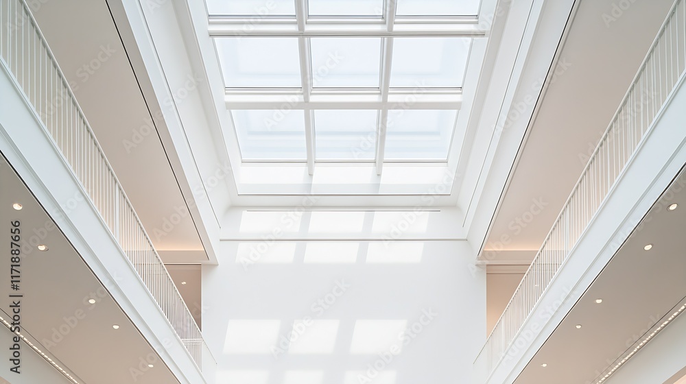 Obraz premium Modern White Interior with Large Skylight and Natural Light Reflection : Generative AI