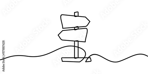 continuous line drawing of direction sign symbol. abstract line art illustration