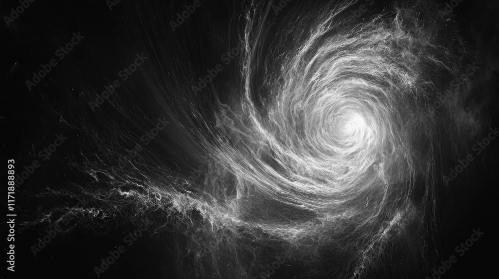 Naklejka premium Ethereal Vapor Trail Swirling Around Central Point in Abstract Motion on Dark Background - Concept of Magic and Energy Flow