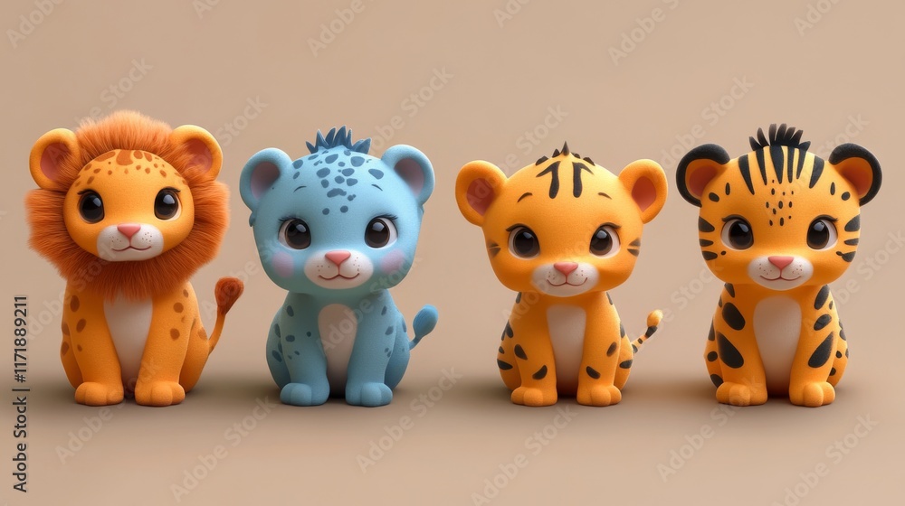 Naklejka premium Set of cute baby safari animals --ar 16:9 --stylize 1000 --v 6.1 Job ID: 1bcbeae6-346c-426e-bf98-62b2d250a2ef
