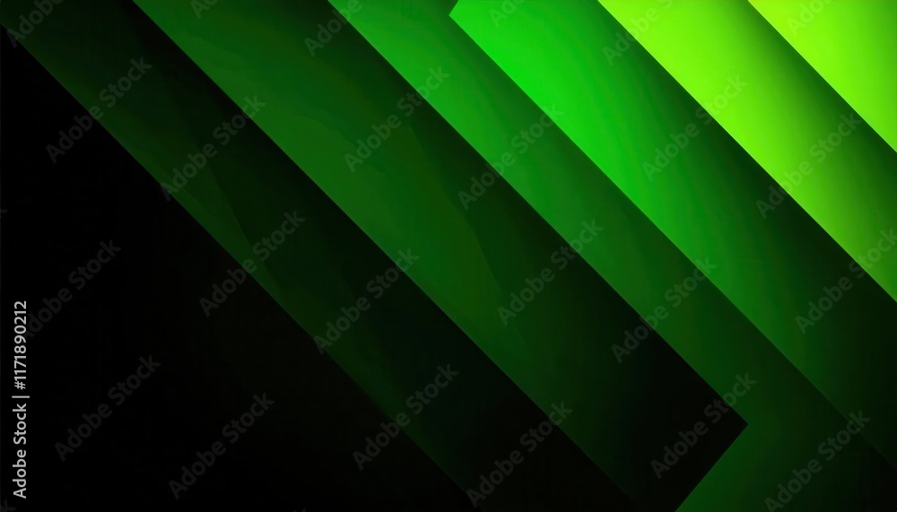 Abstract Neon Green Geometric Layers with Shadow Gradient Effects. Modern Futuristic Background for Digital, Graphic, or UI Design