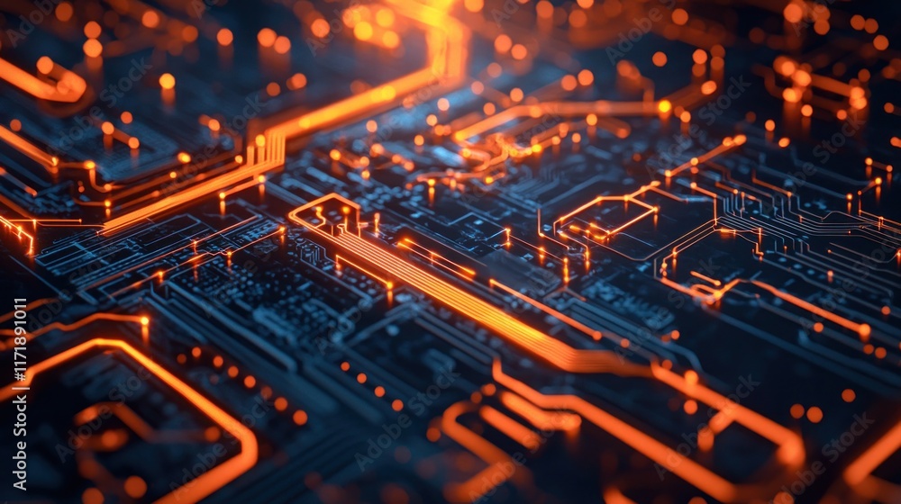 Digital Connections: Abstract Futuristic Circuit Network on Dark Background