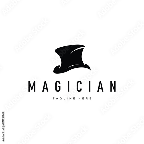 black hat magician logo simple design illustration template typical appearance of magician with hat