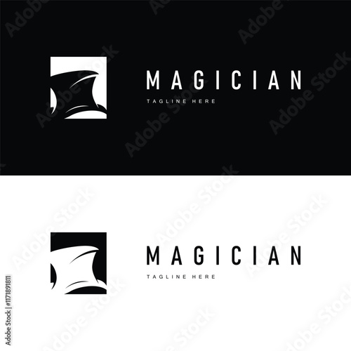 black hat magician logo simple design illustration template typical appearance of magician with hat