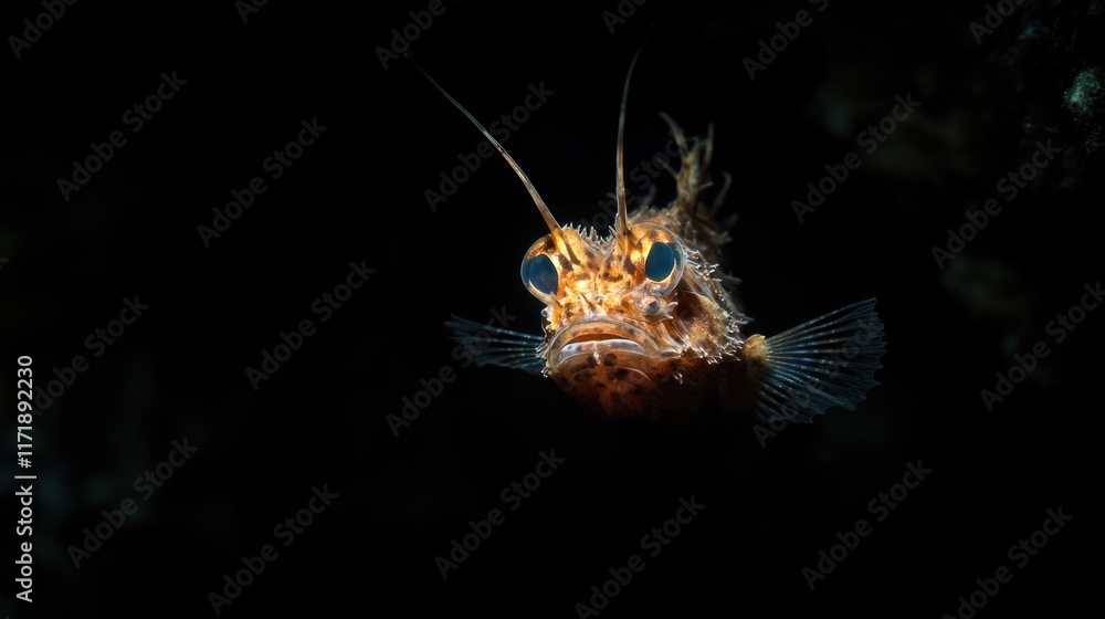 Fototapeta premium A close-up of a vibrant fish with intricate details against a dark underwater background.