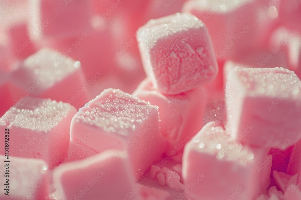 Pink candy cubes sprinkled with sugar creating delicious delight Pink candy cubes sprinkled with sugar creating delicious delight