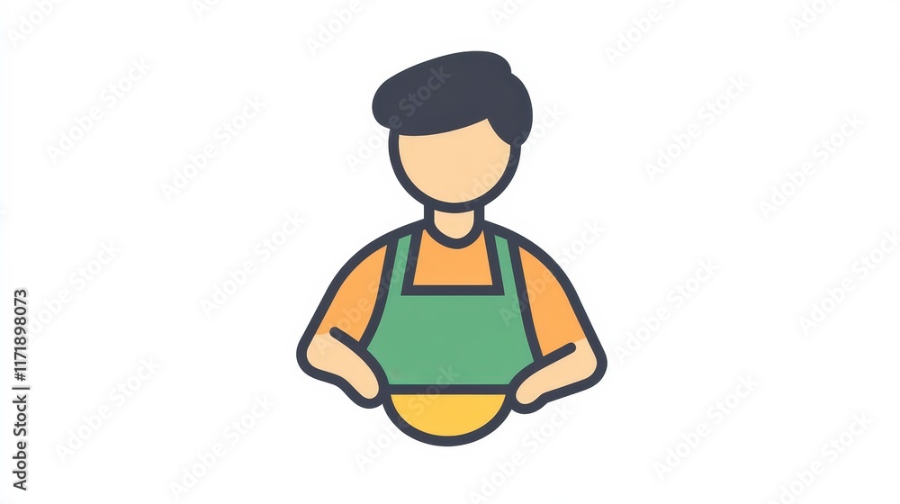 Simple Character Illustration of Male Chef with Green Apron Simple Character Illustration of Male Chef with Green Apron