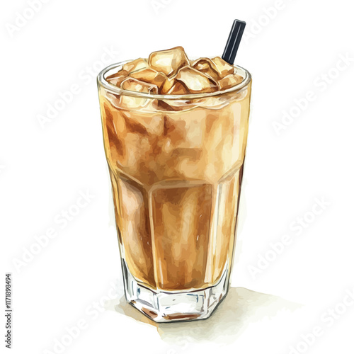 A watercolor vector painting of an Iced Spiced Chai Latte, isolated on a white background. Iced Spiced Chai Latte vector.

