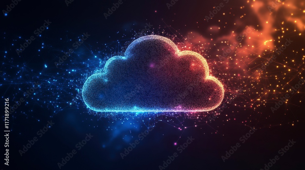 Abstract Cloud Computing Network, Digital Data, Glow, Futuristic Abstract Cloud Computing Network, Digital Data, Glow, Futuristic