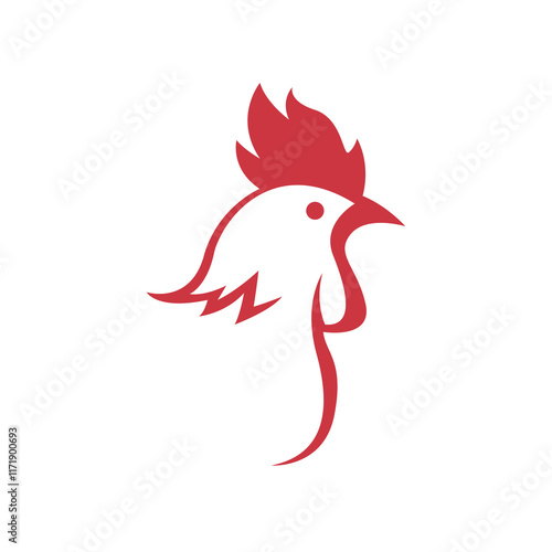 Stylized red rooster head profile on black background.  Simple, elegant design.  Perfect logo for poultry or farming.
 photo