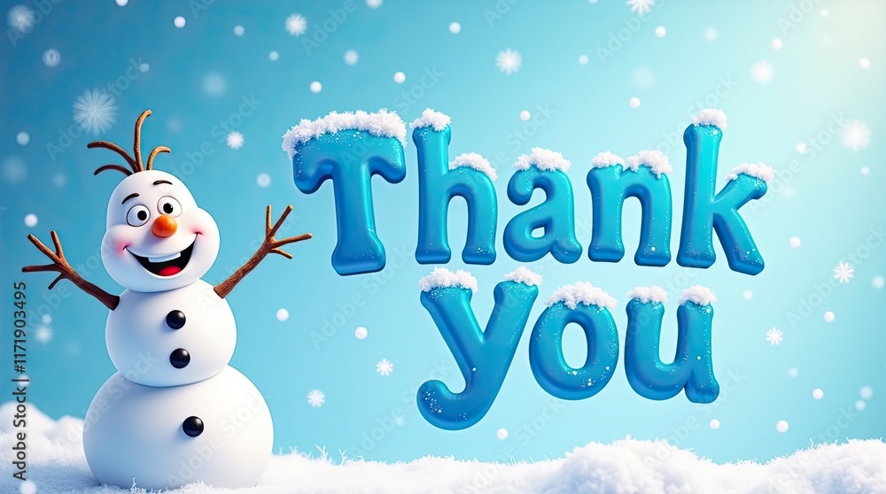 A joyful snowman stands against a wintry backdrop, arms raised in appreciation, conveying a heartfelt Thank You message amidst a snowy atmosphere A joyful snowman stands against a wintry backdrop, arms raised in appreciation, conveying a heartfelt Thank You message amidst a snowy atmosphere