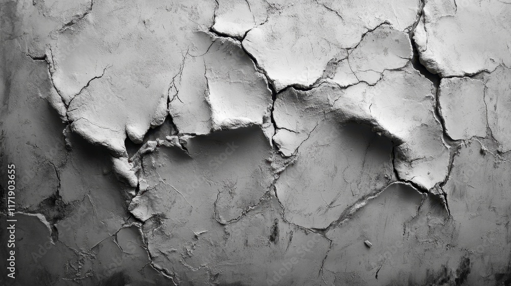 Obraz premium Cracked Plaster Wall Texture, Gray Abstract Background