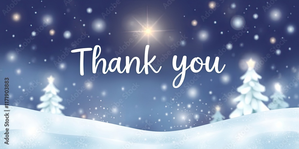 In a sparkling winter setting, a whimsical thank you message shines brightly, surrounded by snow-dusted trees and a star-studded sky In a sparkling winter setting, a whimsical thank you message shines brightly, surrounded by snow-dusted trees and a star-studded sky