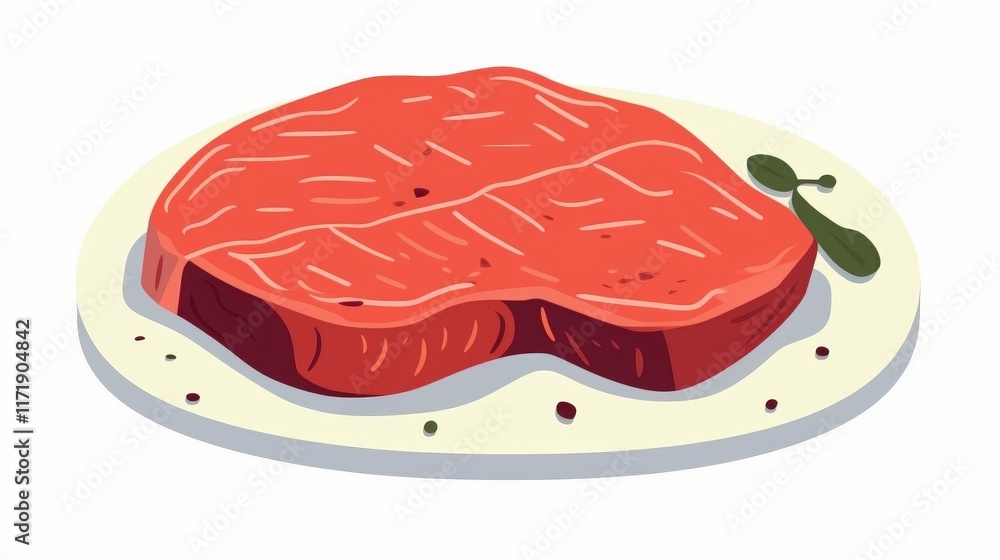 Fresh Raw Steak on a Plate with Green Garnish and Spices Fresh Raw Steak on a Plate with Green Garnish and Spices