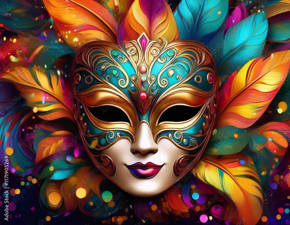 Carnival mask with feathers background in many colors Carnival mask with feathers background in many colors