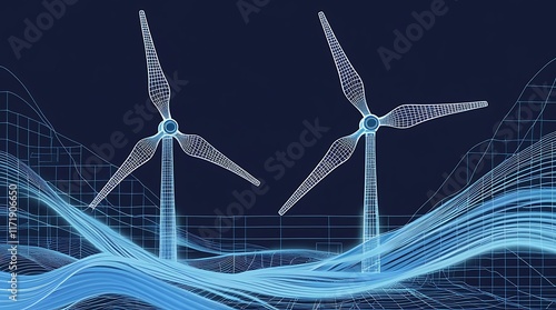 wind energy innovation through futuristic blueprint of wind turbines representing clean renewable power advancements sustainability technological solutions for global energy demands and green energy p