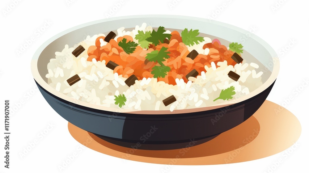 Delicious Bowl of Rice with Vegetables Topped with Fresh Herbs Delicious Bowl of Rice with Vegetables Topped with Fresh Herbs