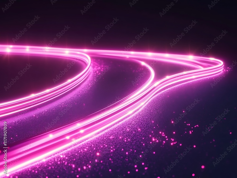 Glowing Pink Lines Curve Across Dark Background Glowing Pink Lines Curve Across Dark Background