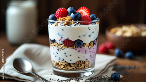 Yogurt parfait with fresh berries and muesli