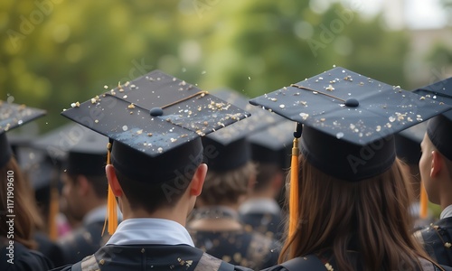 A group of graduates wearing caps and gowns, celebrating their academic achievements photo