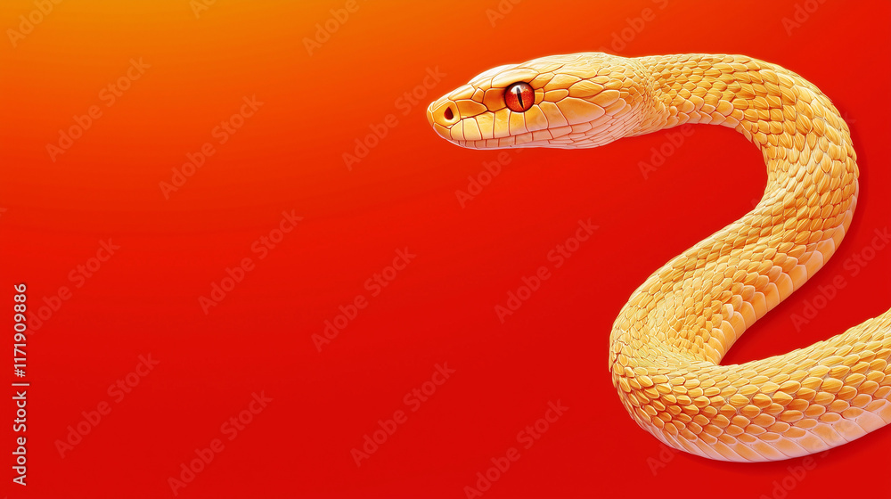 Fototapeta premium Golden snake isolated on a red background