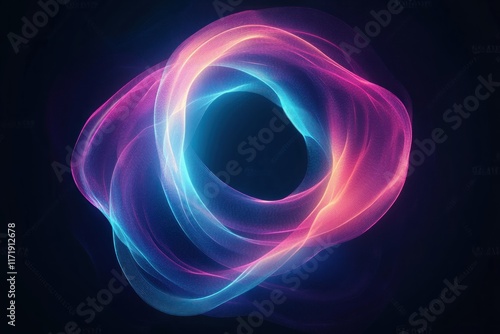 Fototapeta Naklejka Na Ścianę i Meble -  Vibrant Abstract Wave Pattern with Neon Blue and Pink Colors on Black Background
