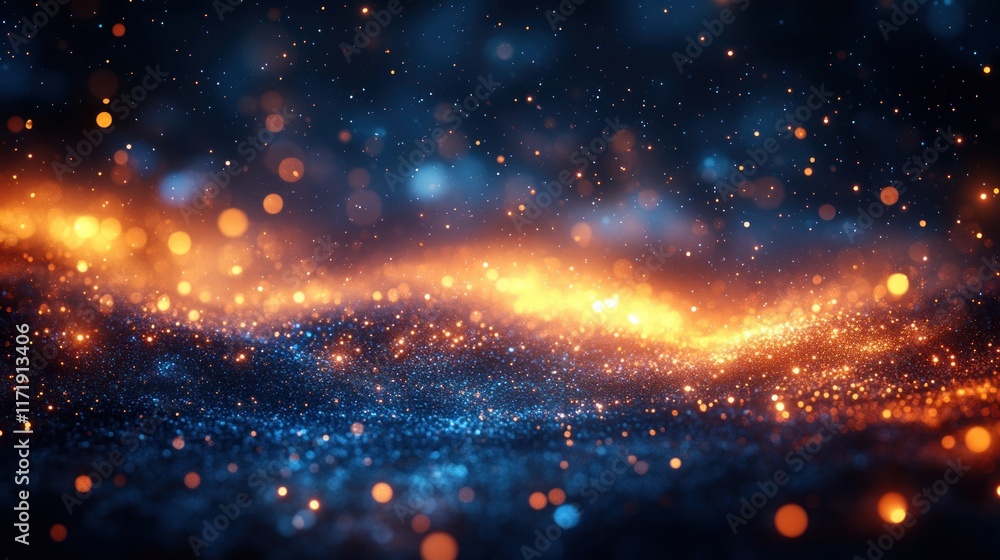 Fototapeta premium gold bokeh lights sparkling on dreamy abstract blue background