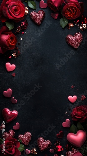 Wallpaper Mural A stunning arrangement of vibrant red roses and charming hearts, beautifully crafted into a heart shape, radiating love and affection for Valentine's Day. Torontodigital.ca