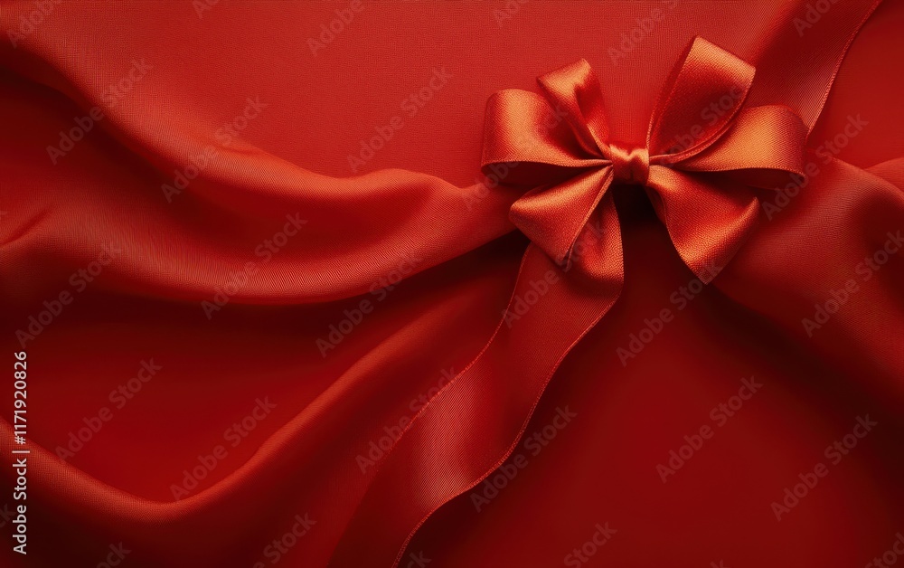 A luscious red satin fabric adorned with a perfectly tied bow, evoking romance and elegance, perfect for celebrating love on Valentine's Day. A luscious red satin fabric adorned with a perfectly tied bow, evoking romance and elegance, perfect for celebrating love on Valentine's Day.