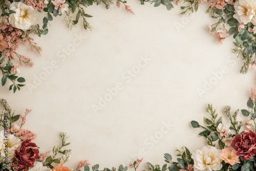 A romantic floral frame adorned with vibrant flowers and lush leaves, perfect for capturing heartfelt moments this Valentine's Day.