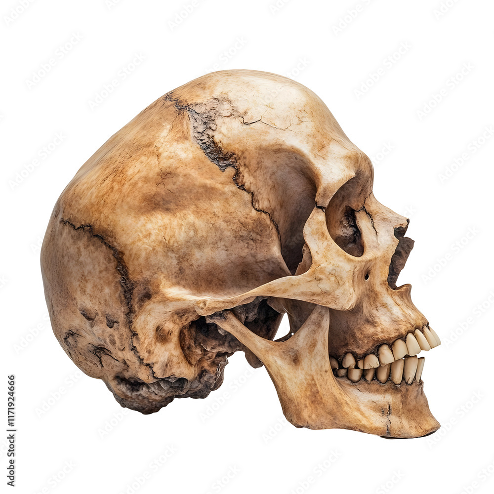 Fototapeta premium Human Skull with Teeth Isolated on Transparent Background