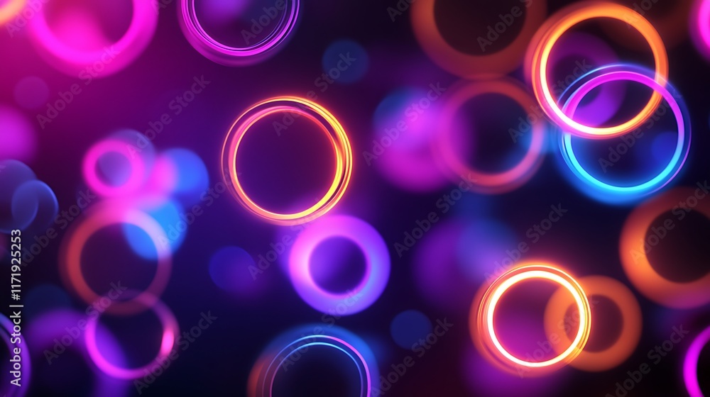Abstract Neon Circles Glowing Brightly In Dark Background Abstract Neon Circles Glowing Brightly In Dark Background