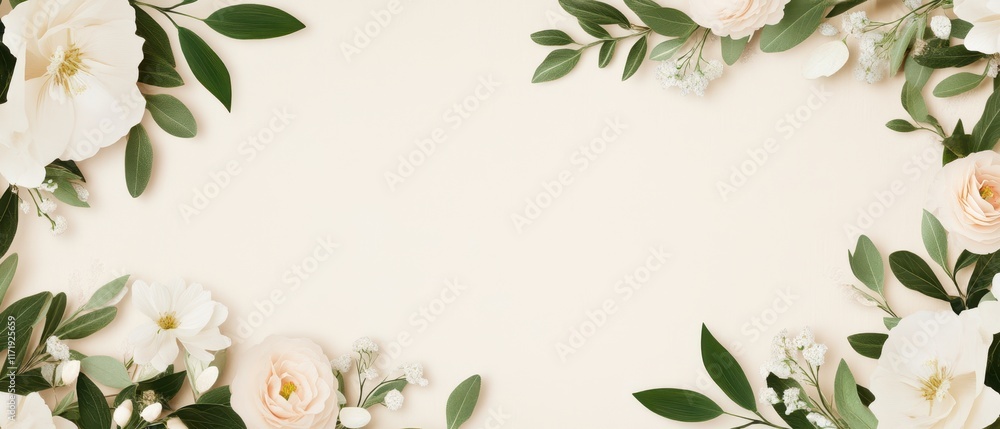 A delicate white flower frame adorned with lush green leaves, perfect for capturing the essence of love on Valentine's Day. A delicate white flower frame adorned with lush green leaves, perfect for capturing the essence of love on Valentine's Day.