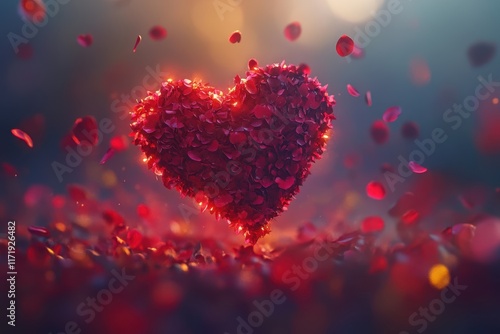 A vibrant heart crafted from colorful flowers rests gracefully on a lush green field, symbolizing love and beauty on this enchanting Valentine's Day.