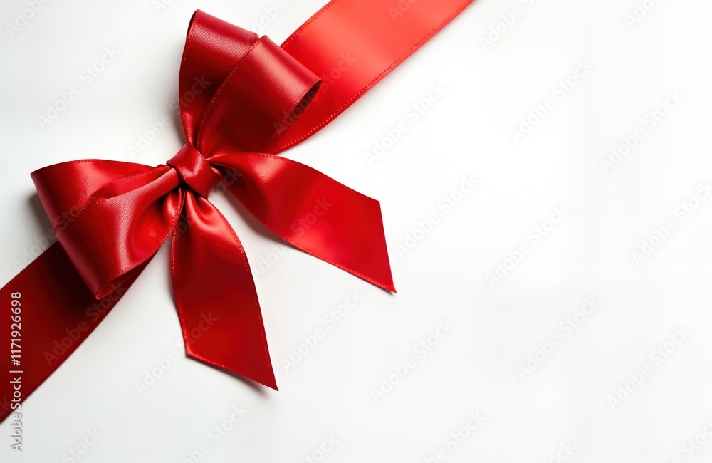 Red gift bow on white background. Elegant ribbon tied in festive bow. Perfect for gifts. Ideal for holiday decorations. Versatile for various celebrations. Stunning simple design. Suitable for Red gift bow on white background. Elegant ribbon tied in festive bow. Perfect for gifts. Ideal for holiday decorations. Versatile for various celebrations. Stunning simple design. Suitable for