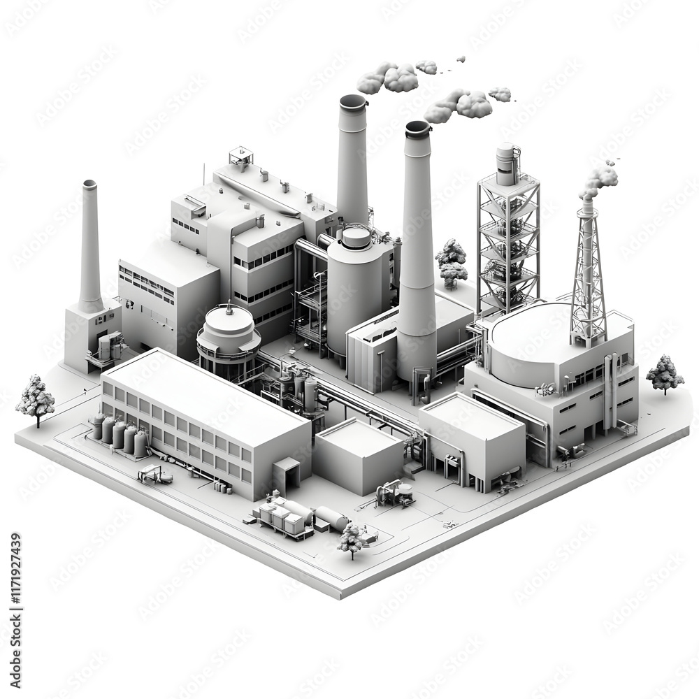 Industrial Factory Building with Chimneys and Smokestacks Isolated on Transparent Background Industrial Factory Building with Chimneys and Smokestacks Isolated on Transparent Background