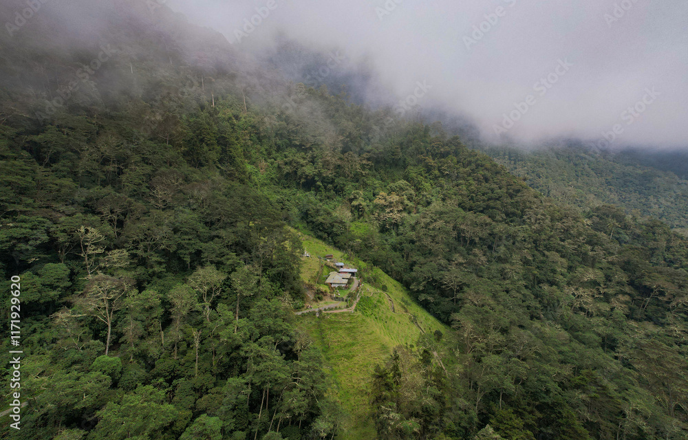 Green Mountains Surrounded by Crops on a Slightly Cloudy Day in Salento, Quindío, Colombia