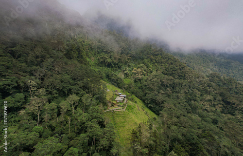 Green Mountains Surrounded by Crops on a Slightly Cloudy Day in Salento, Quindío, Colombia 