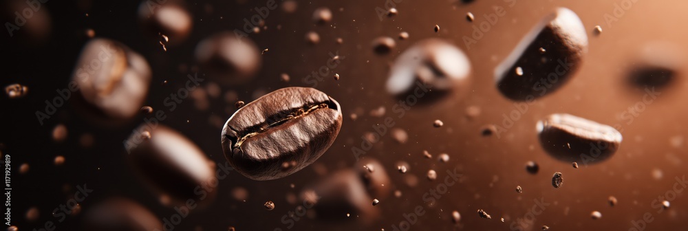 Macro Coffee Beans in Air with Depth and Texture Macro Coffee Beans in Air with Depth and Texture