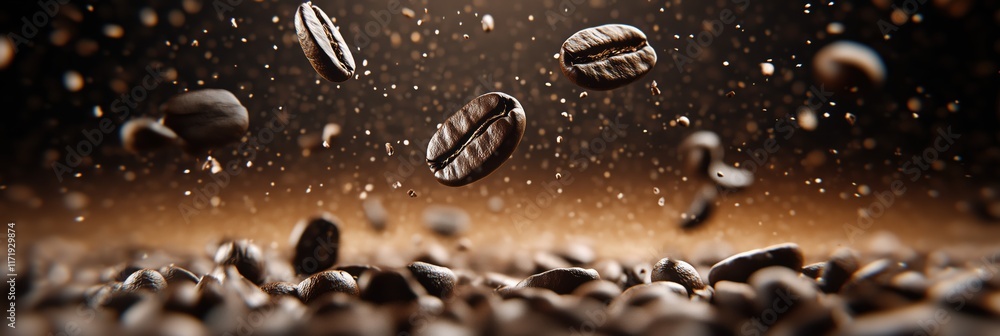 Macro Coffee Beans in Air with Depth and Texture Macro Coffee Beans in Air with Depth and Texture