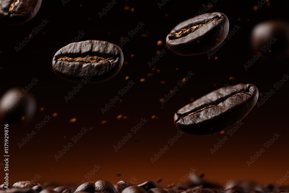 Macro Coffee Beans in Air with Depth and Texture Macro Coffee Beans in Air with Depth and Texture