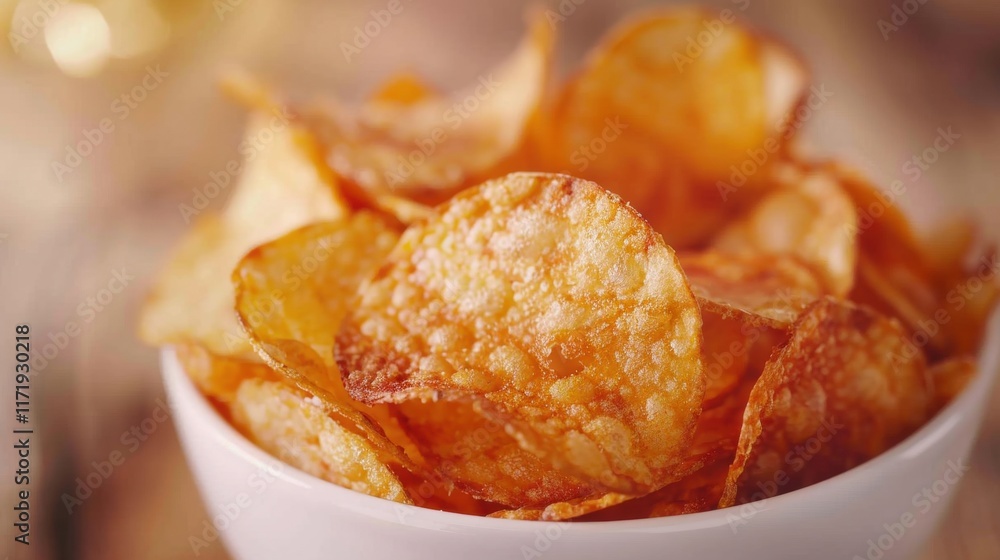A bowl filled with golden, crispy potato chips perfect for sharing during daytime events or casual get-togethers with friends A bowl filled with golden, crispy potato chips perfect for sharing during daytime events or casual get-togethers with friends