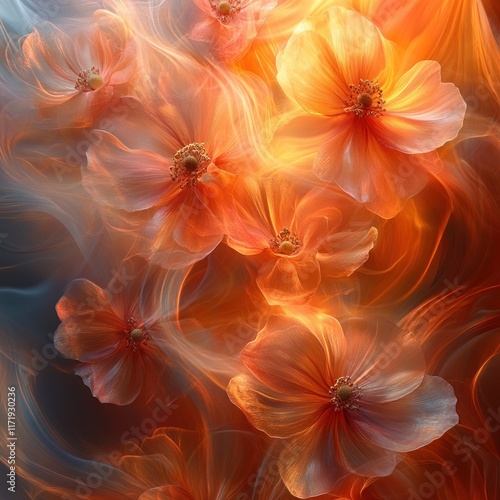 Wallpaper Mural Vibrant Orange Abstract Floral Background with Swirling Light Patterns Torontodigital.ca