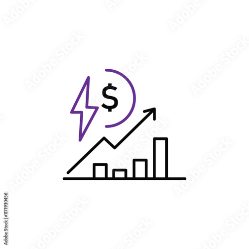 cost electricity icon, price or tariff electric energy, thin line symbol on white background - editable stroke vector illustration