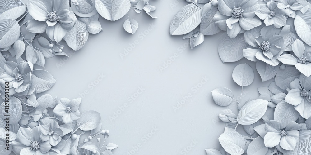 Minimal 3D frame with floral motifs leaves border Minimal 3D frame with floral motifs leaves border
