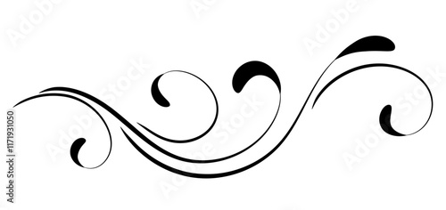 Floral ornament with leaves and abstract wave lines. Graceful element for decor and greeting or invitation card design