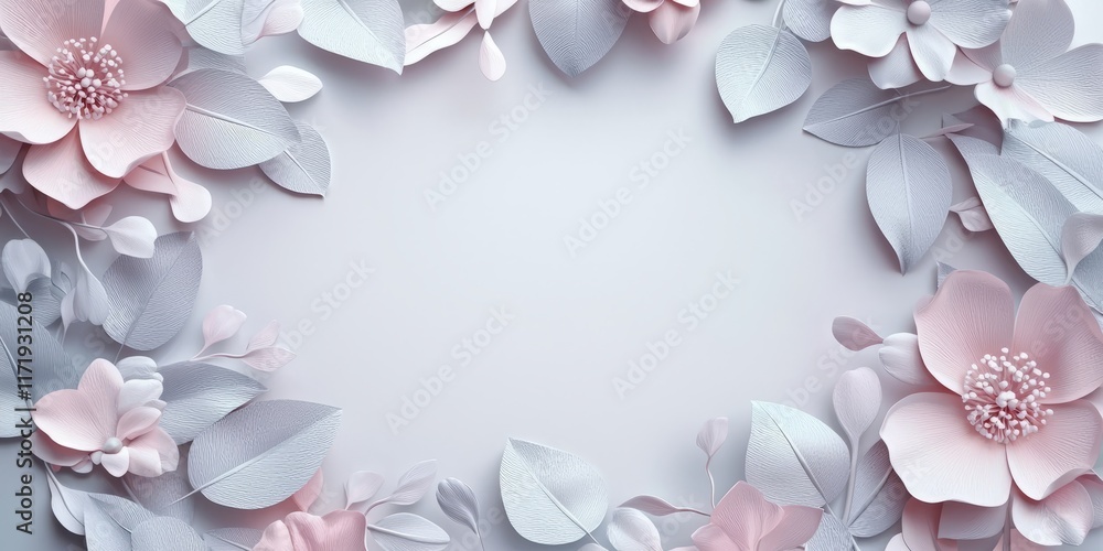 Isolated 3D frame with textured flowers and leaves Isolated 3D frame with textured flowers and leaves