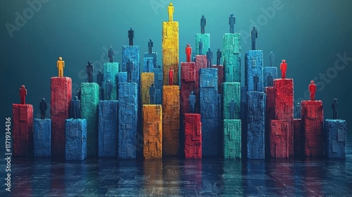 Dynamic colorful figures representing diversity in a modern business environment abstract conceptual art photo