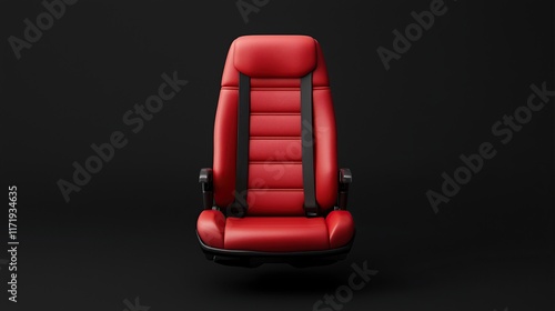 A sleek, modern red car seat with a minimalist design, contrasting against a black background, emphasizing comfort and style. photo