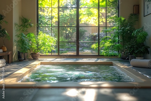 Wallpaper Mural Young Woman in a Serene Spa Setting Surrounded by Lush Green Plants Torontodigital.ca